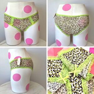 Victoria's Secret VTG Leopard Cheetah Print Hiphugger Panty NWT Modal Bows Lace